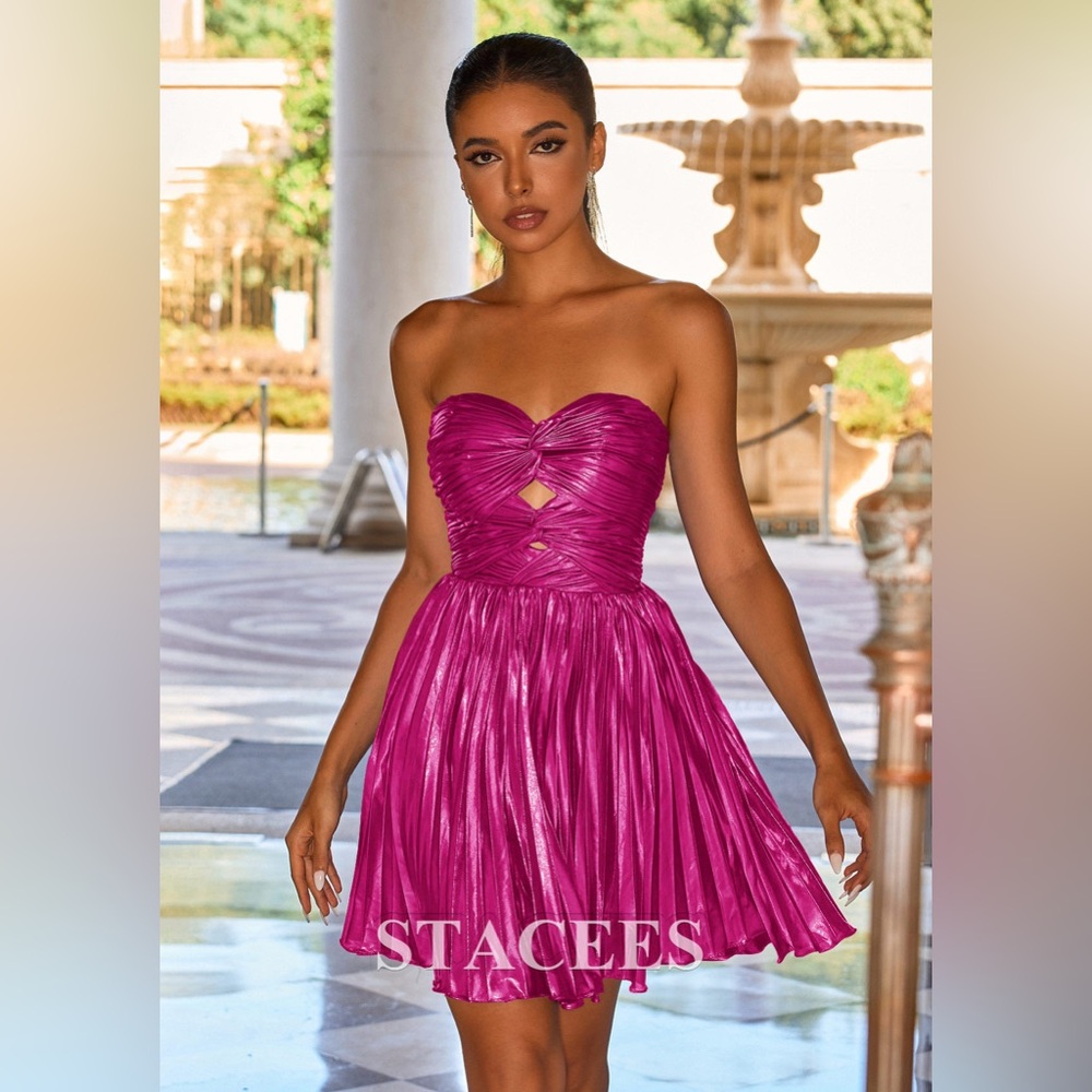 A-line Strapless Ruched Metallic Short Homecoming Dress with Cut Out